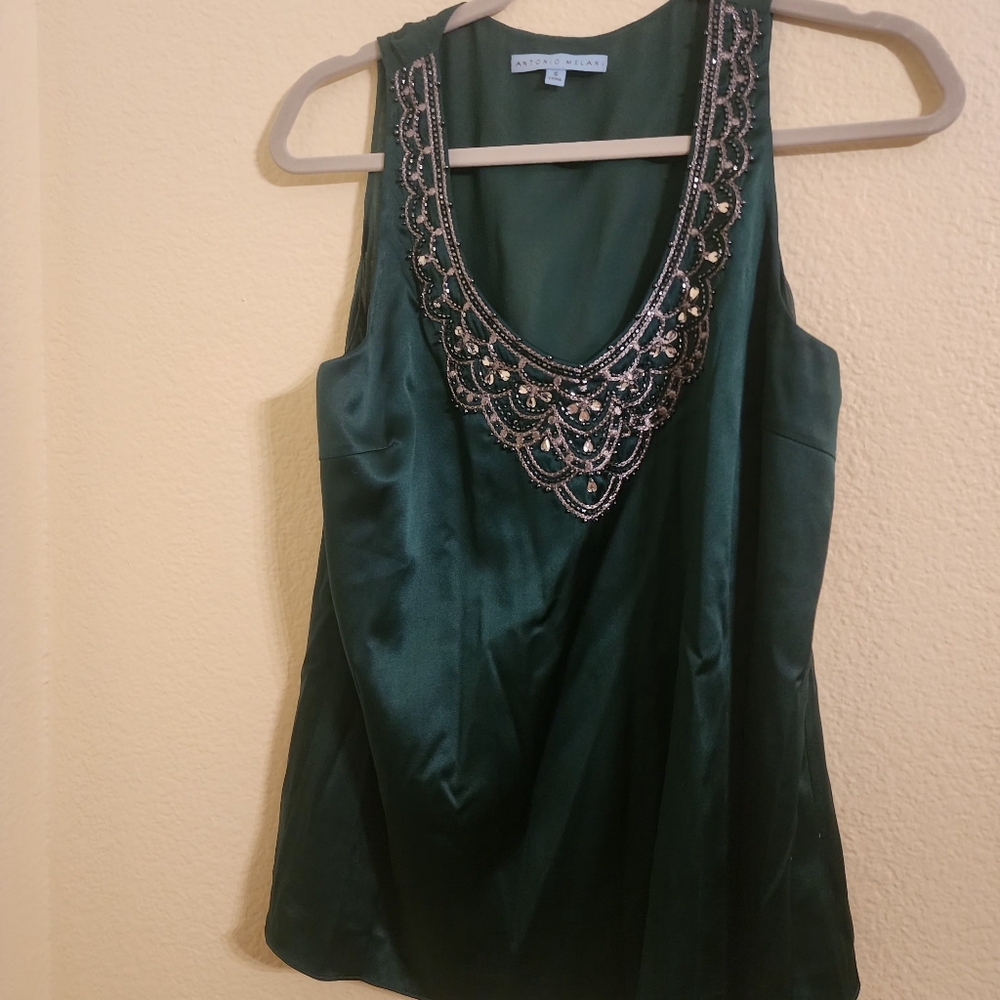 Antonio Melani Silk Sleeveless Top with Beaded Embellishments